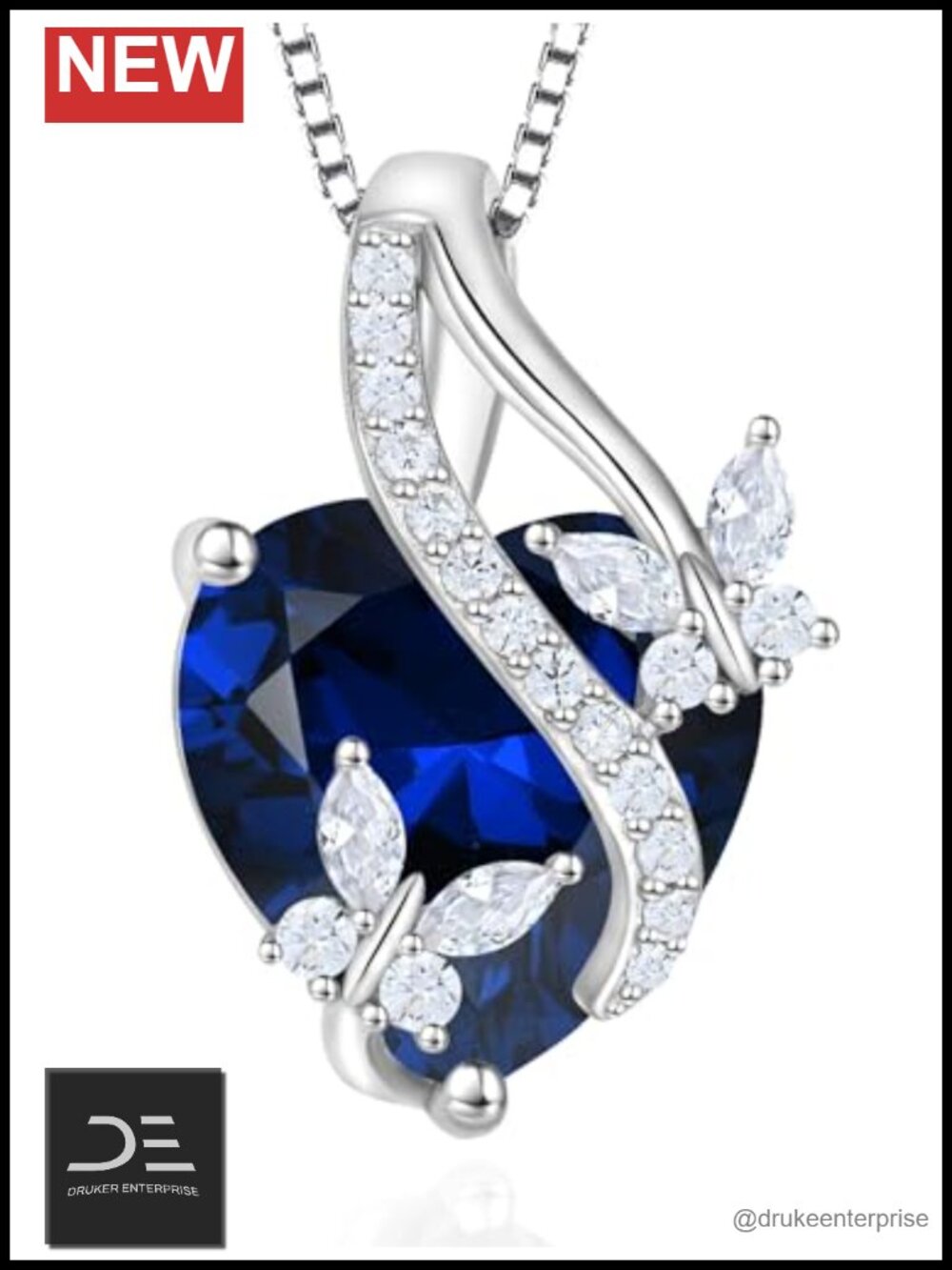 Sterling Silver Butterfly Pendant Necklace with Heart Birthstone 925